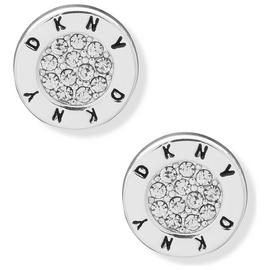 DKNY Silver Tone Crystals Pave Disc Stud Earrings