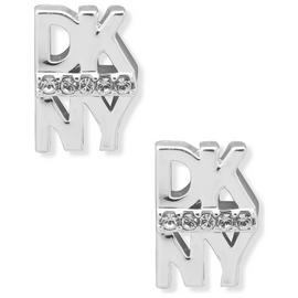 DKNY Silver Tone Crystals Pave Logo Stud Earrings