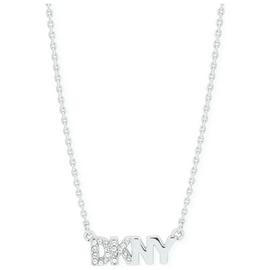 DKNY Silver Tone Crystals Pave Logo Necklace