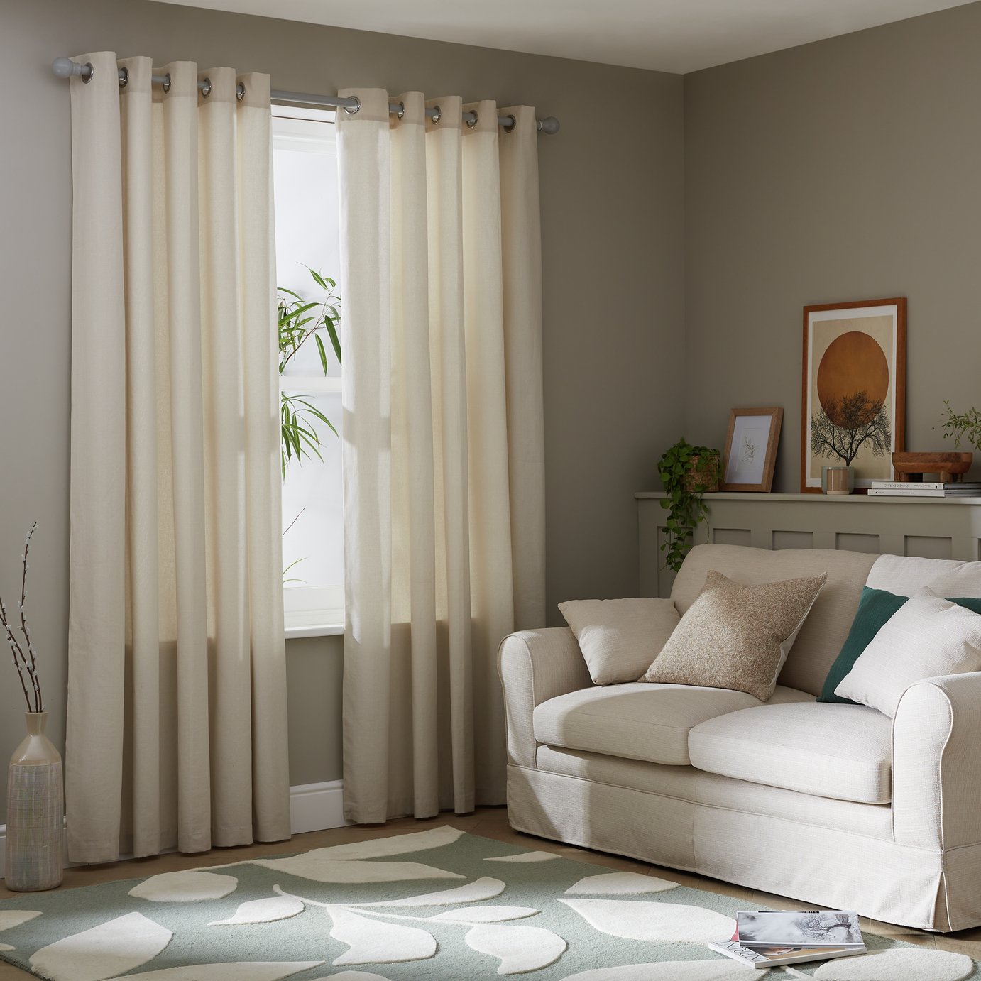 Habitat Herringbone Fully Lined Eyelet Curtains