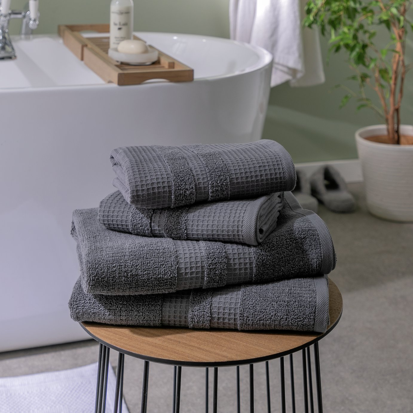 Habitat Cotton Waffle 4 Piece Towel Bale - Charcoal