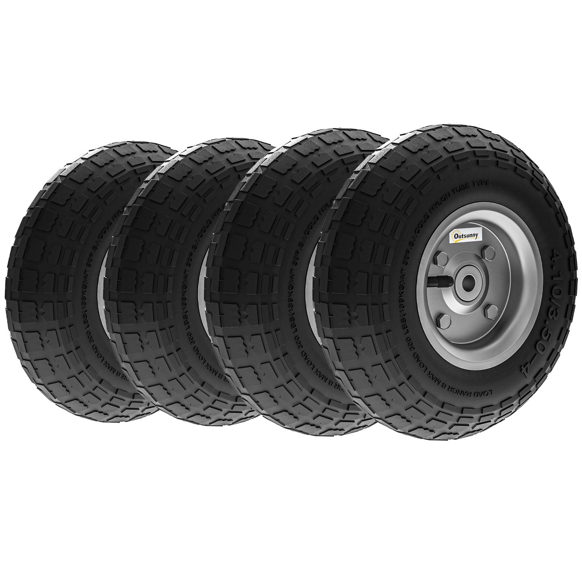 Outsunny Set of 4 Pneumatic Wheels for Barn Carts - Black