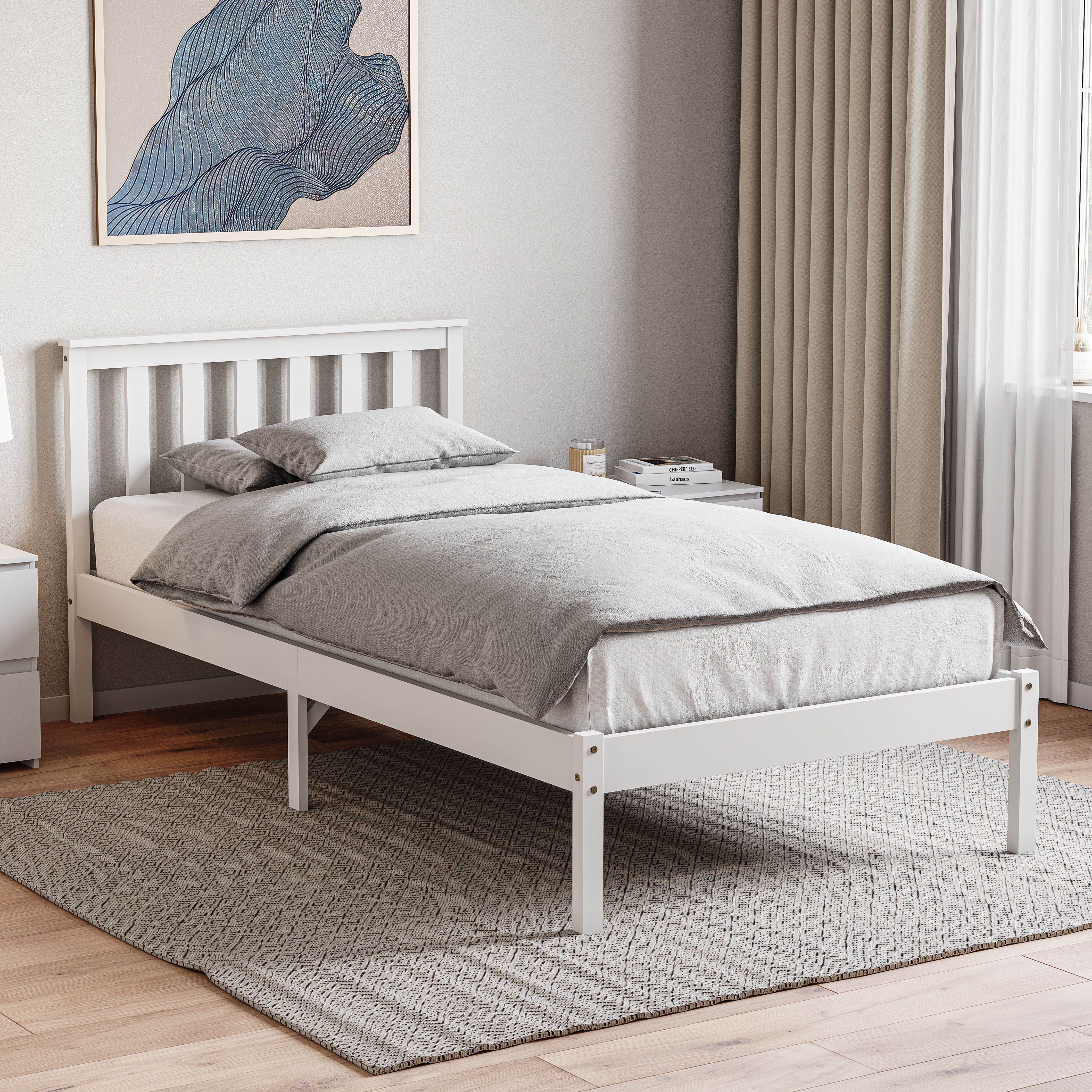 Vida Designs Milan Single Wooden Low Foot Bed With Foam Mattress - White