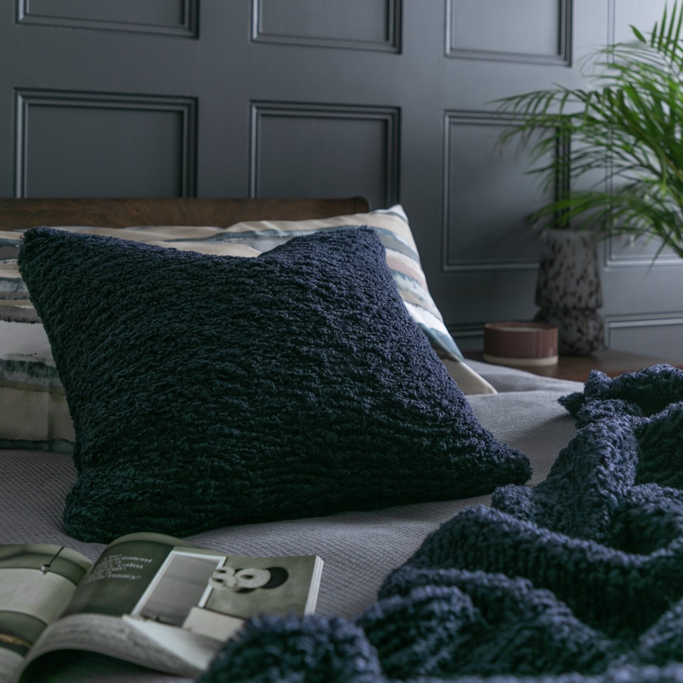 Habitat Plain Faux Shearling Cushion - 50x50cm