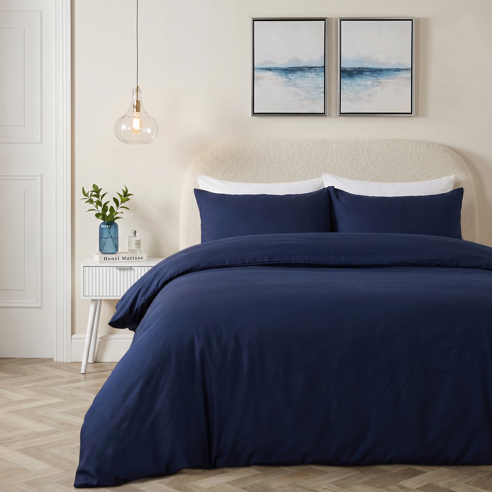 OHS Plain Dyed Microfibre Duvet Cover Set Bedding Navy - Double