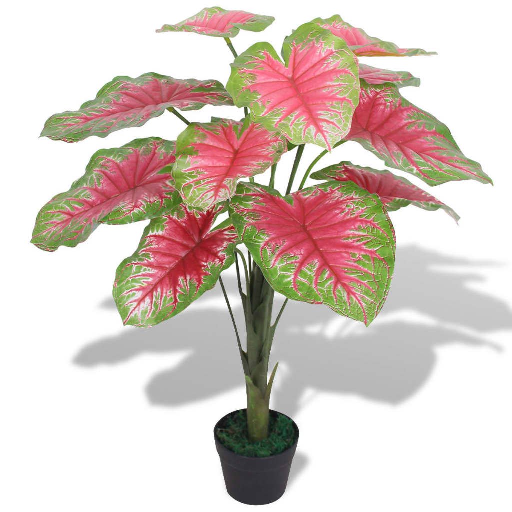 Walplus Artificial Caladium Plant with Pot - Green and Red - 85 cm