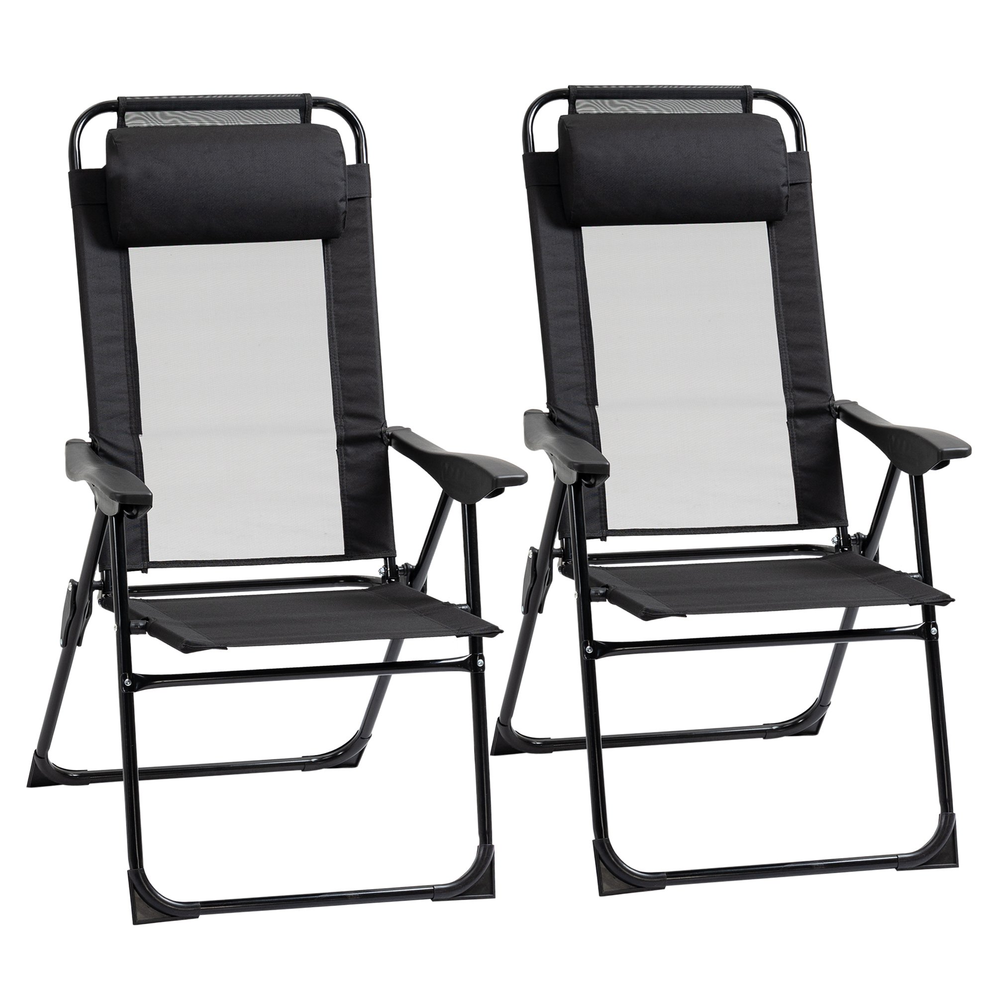 Outsunny Set of 2 5-Position Foldable Reclining Garden Chair - Black