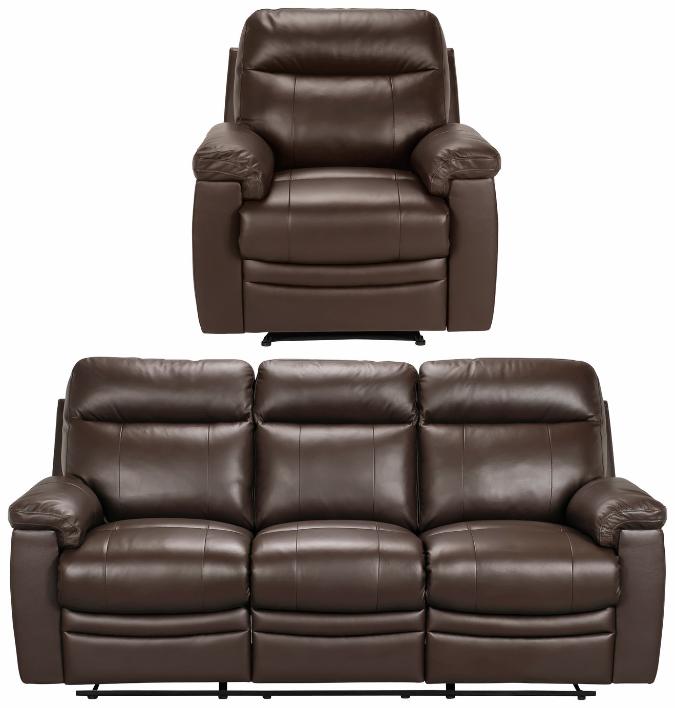 Argos Home Paolo Chair & 3 Seater Manual Recline Sofa -Brown