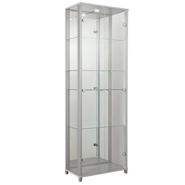 White & Beech Silver Beech Universe LED 2 Door Glass Display Cabinet- In Black 