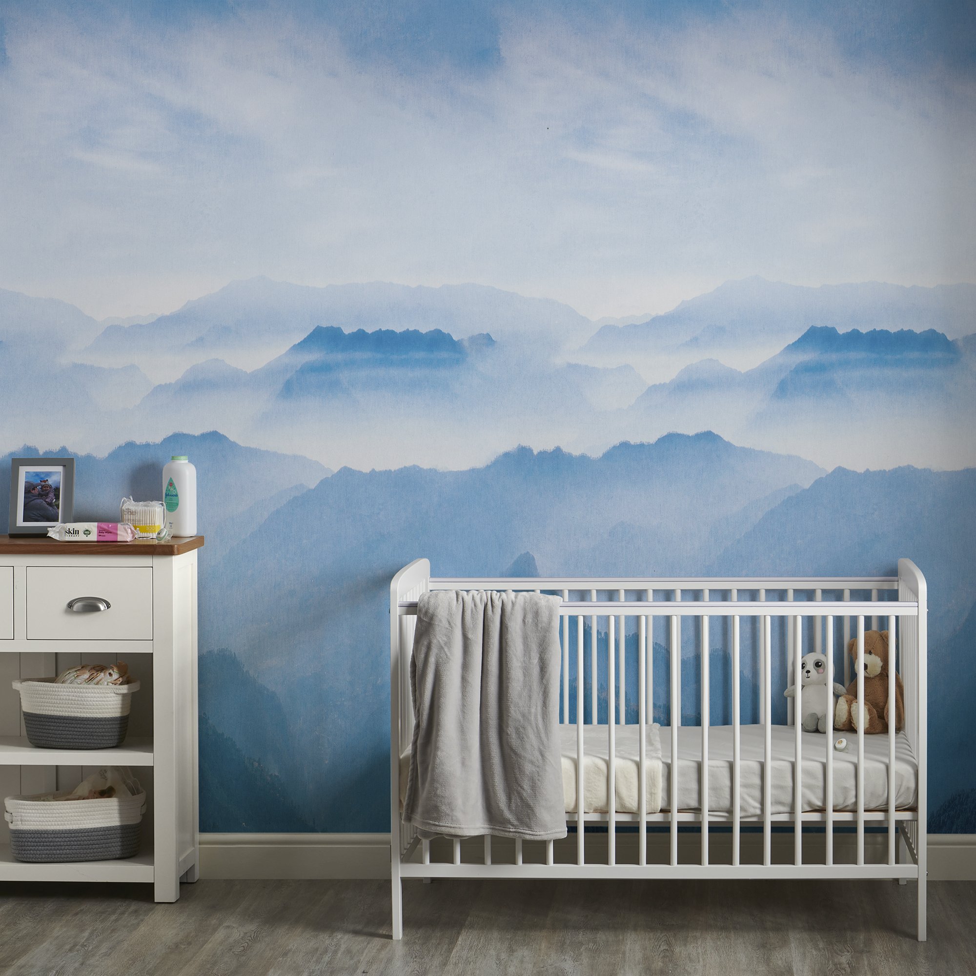 Grandeco Mountain 3 Lane Repeatable Textured Wallpaper Mural  - Blue