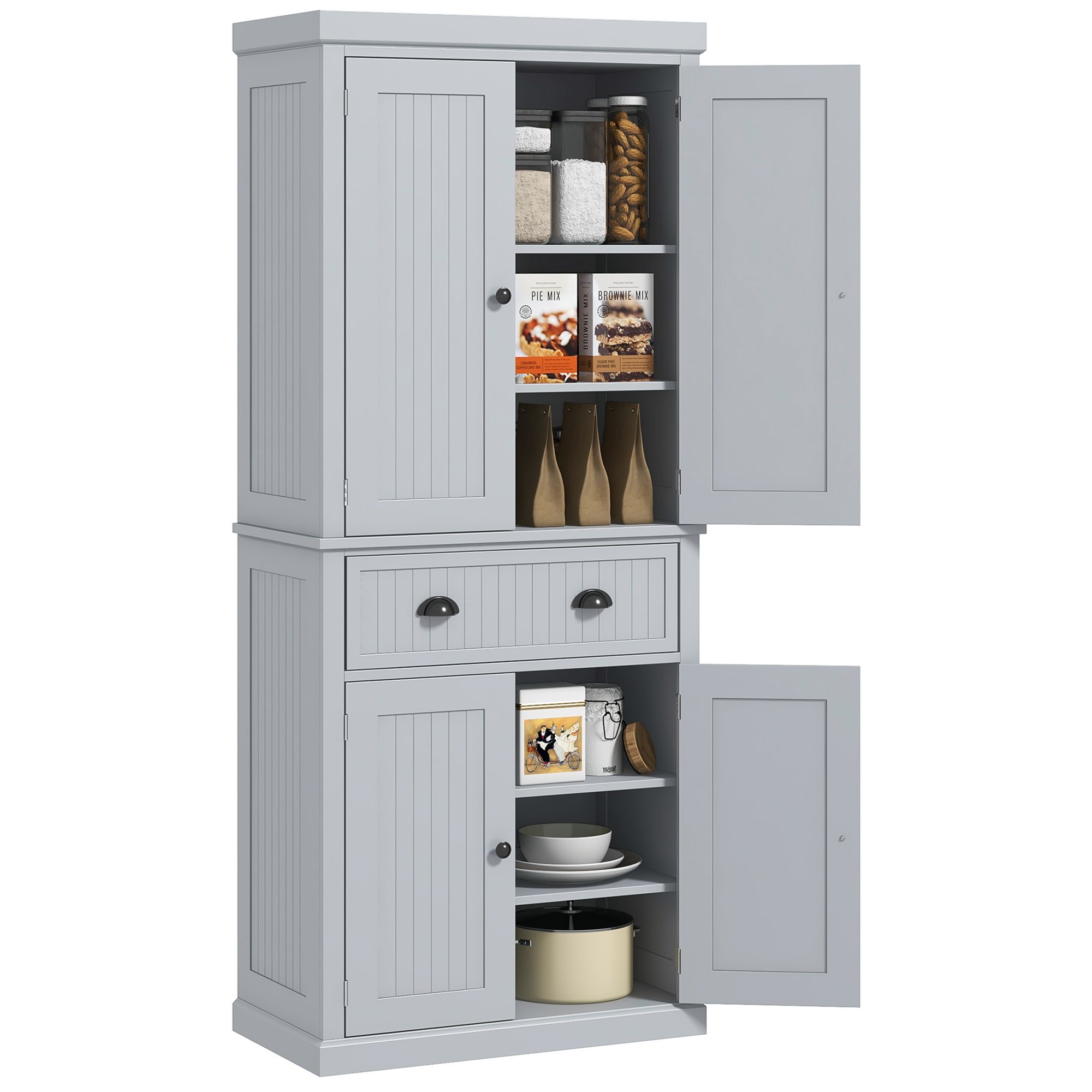 HOMCOM Adjustable Freestanding Pantry Cabinet with Drawer - Grey