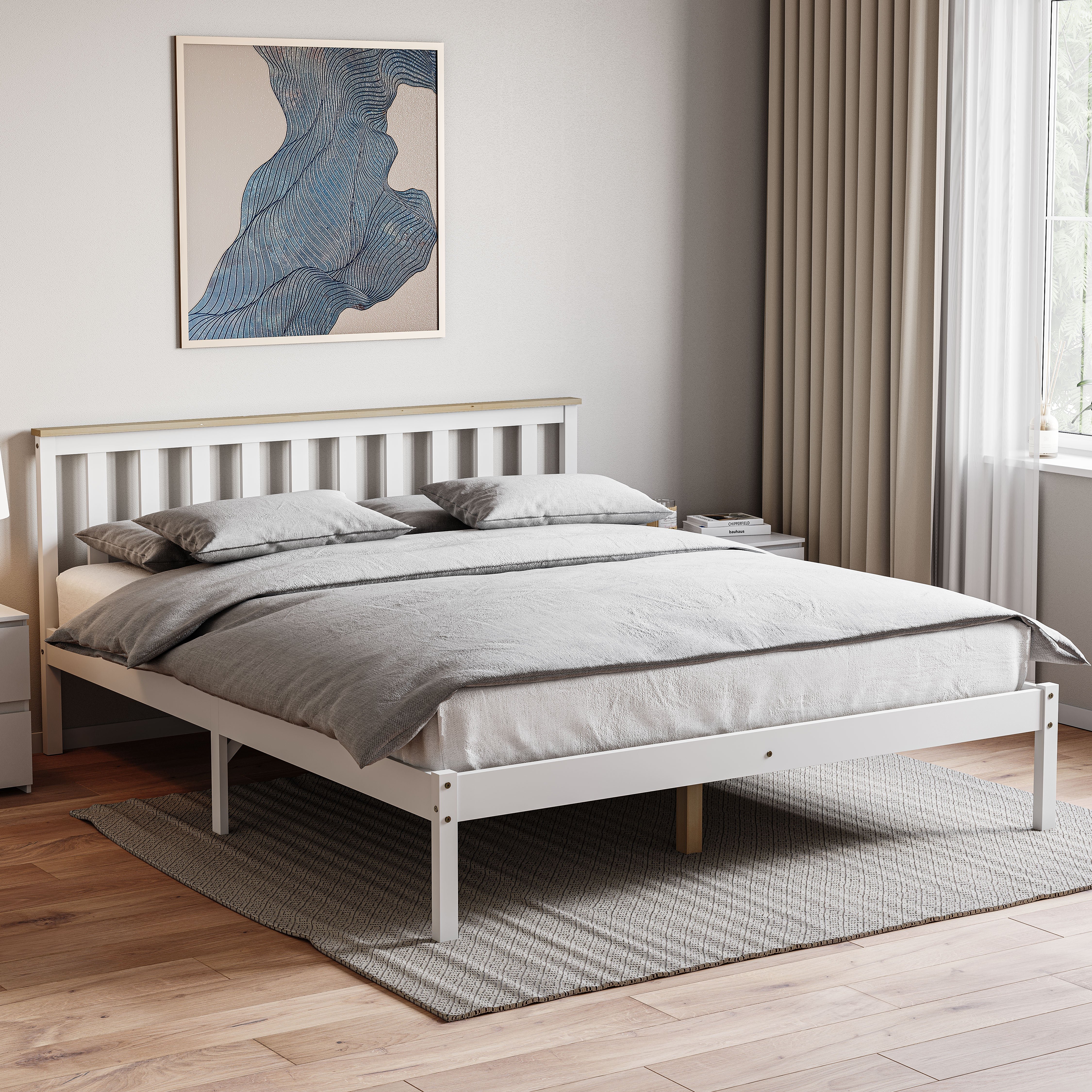 Vida Designs Milan King Size Wooden Low Foot Bed - White and Pine