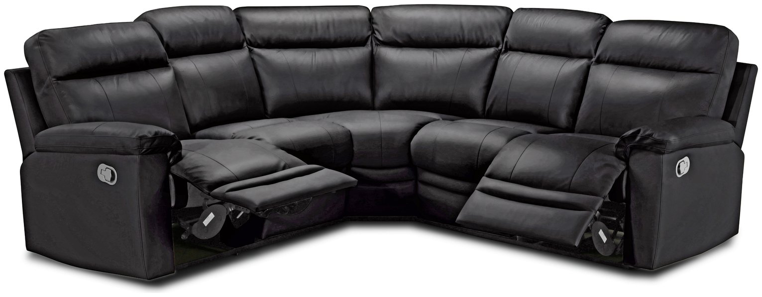 Argos Home Paolo Leather Manual Recliner Corner Sofa -Black