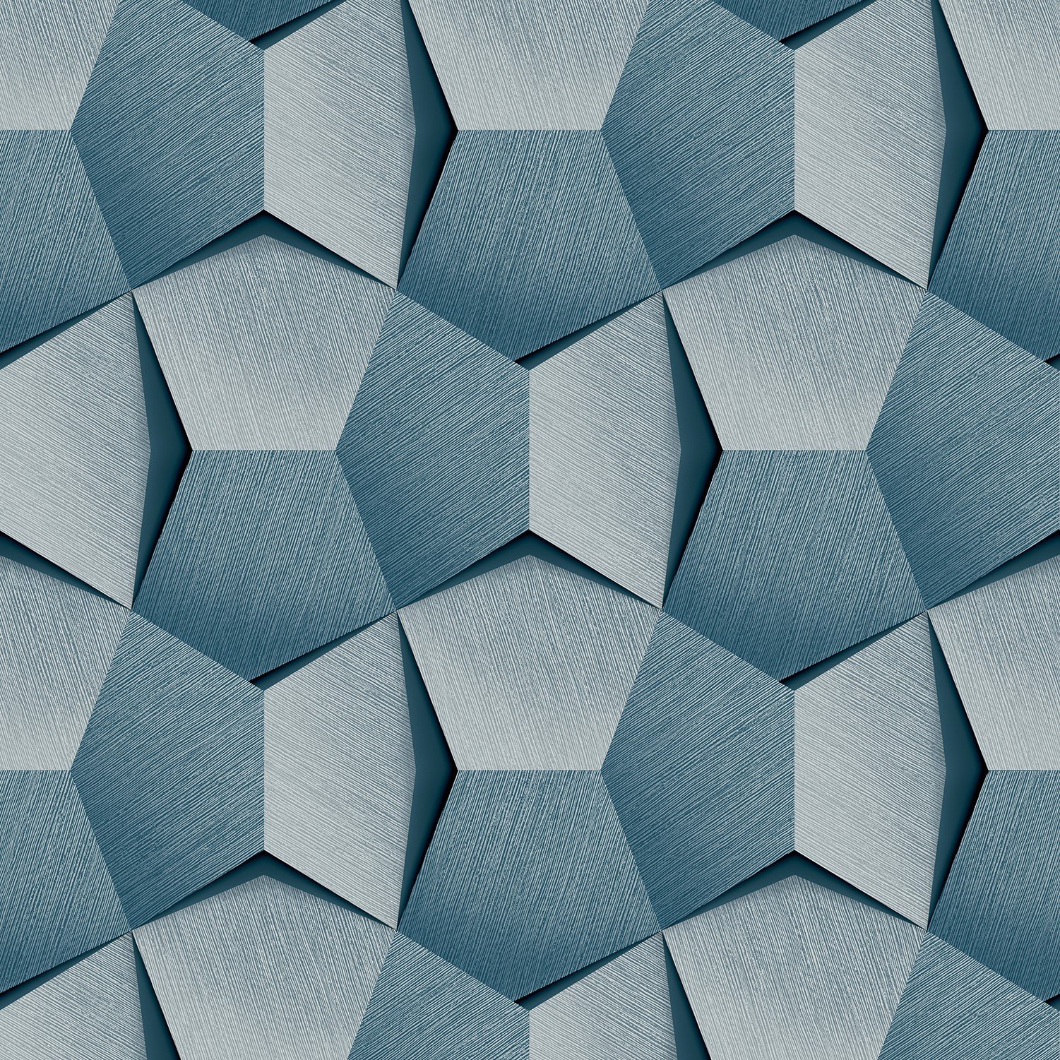 Grandeco Boaz 3D Effect Metal Panel Blown Vinyl Textured Wallpaper - Blue