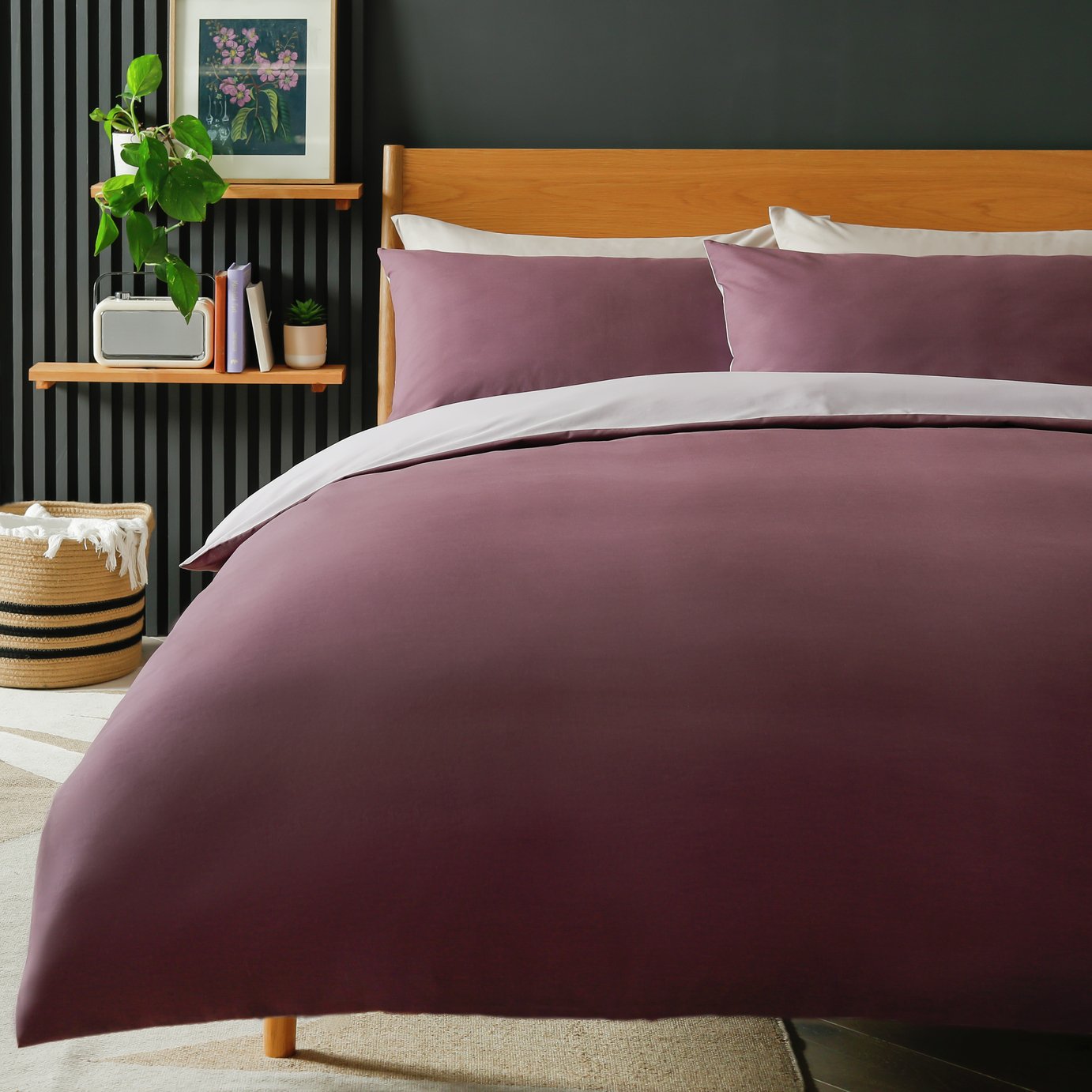 Habitat Polycotton Purple Reversible Bedding Set - King size