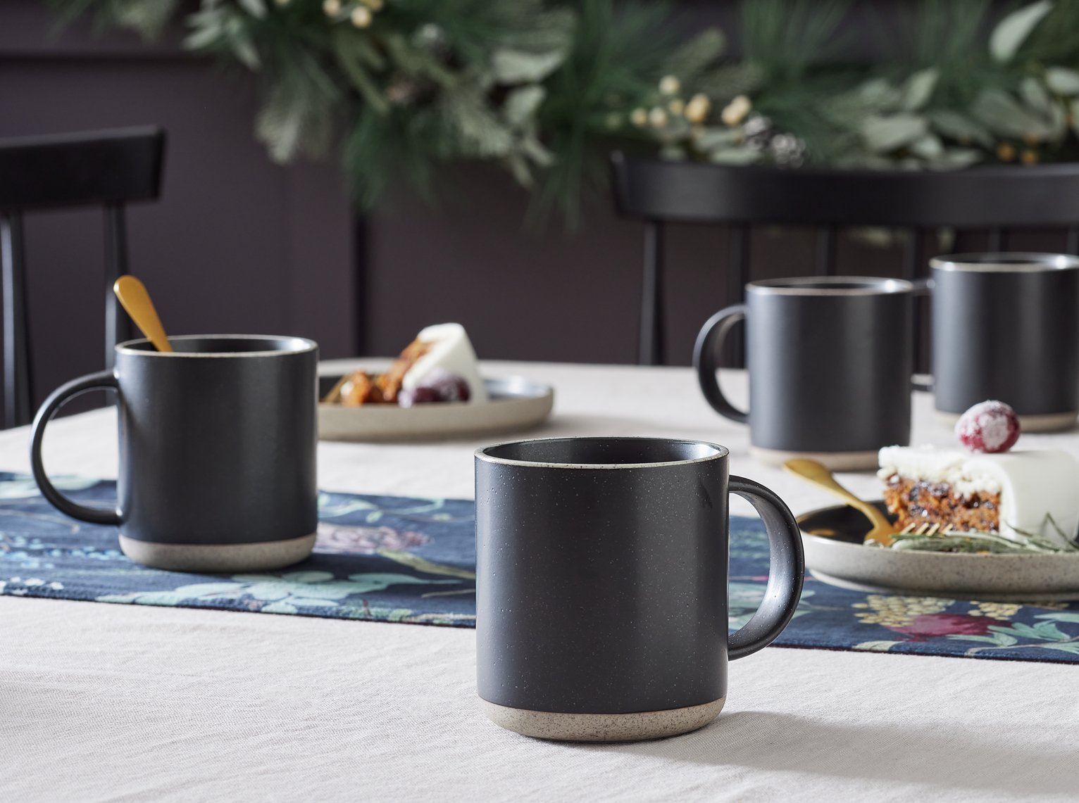 Habitat Raw Edge Set of 4 Stoneware Mug - Black