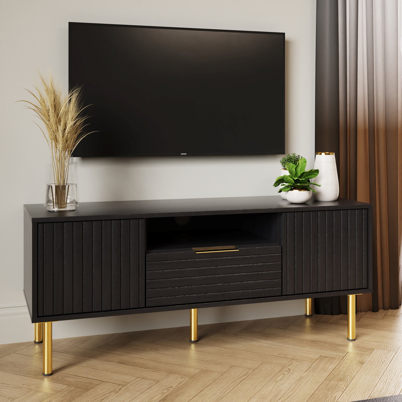GFW Nervata 2 Piece Furniture Set with 119 cm TV Unit- Black