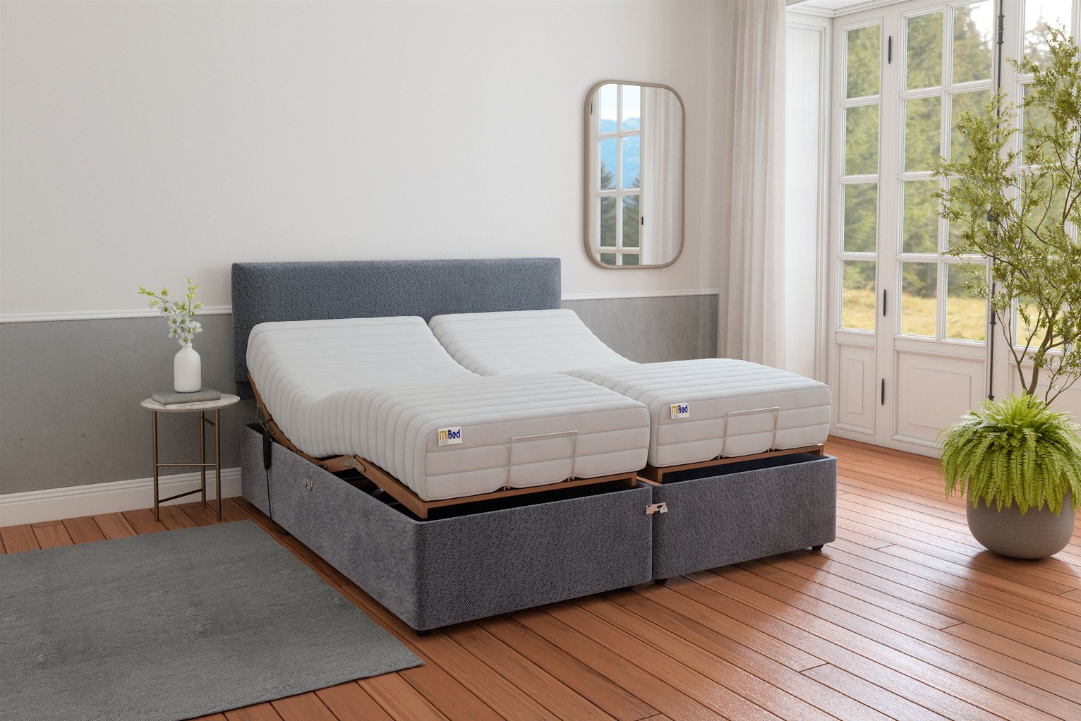 Mibed Memory Superking Adjustable Bed Frame & Mattress -Grey
