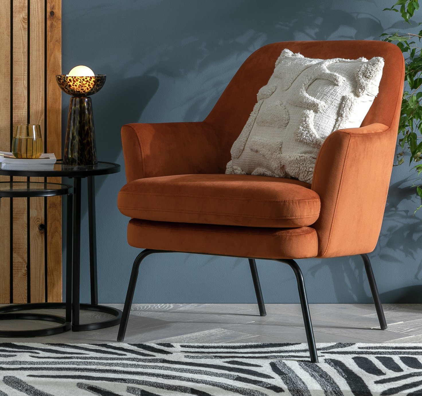 Habitat Celine Velvet Accent Chair - Orange