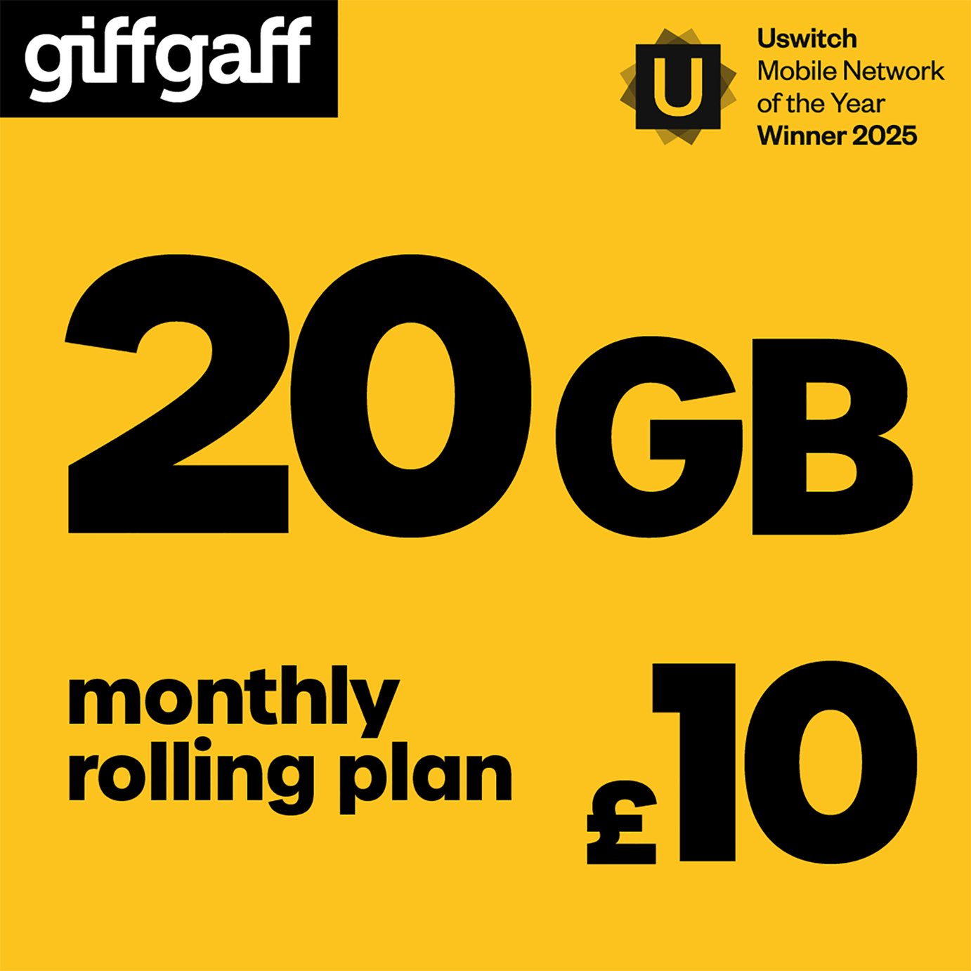 giffgaff 20GB Pay As You Go Sim Card