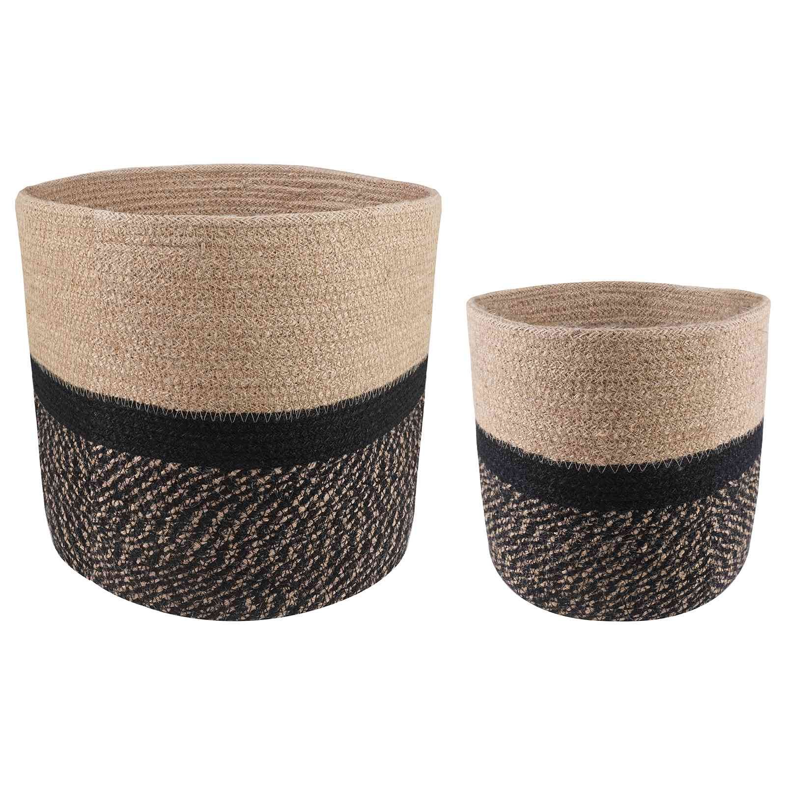 Walplus Pack of 2 Jute Plant Pot - Natural and Black