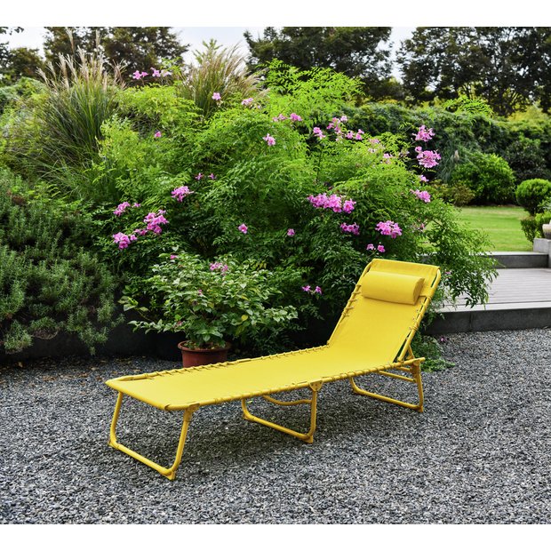 Buy Argos Home Set of 2 Folding Metal Sun Loungers Yellow Garden chairs and sun loungers Argos