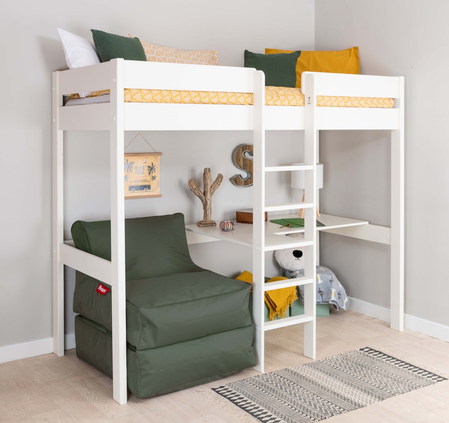 kids high bed with desk
