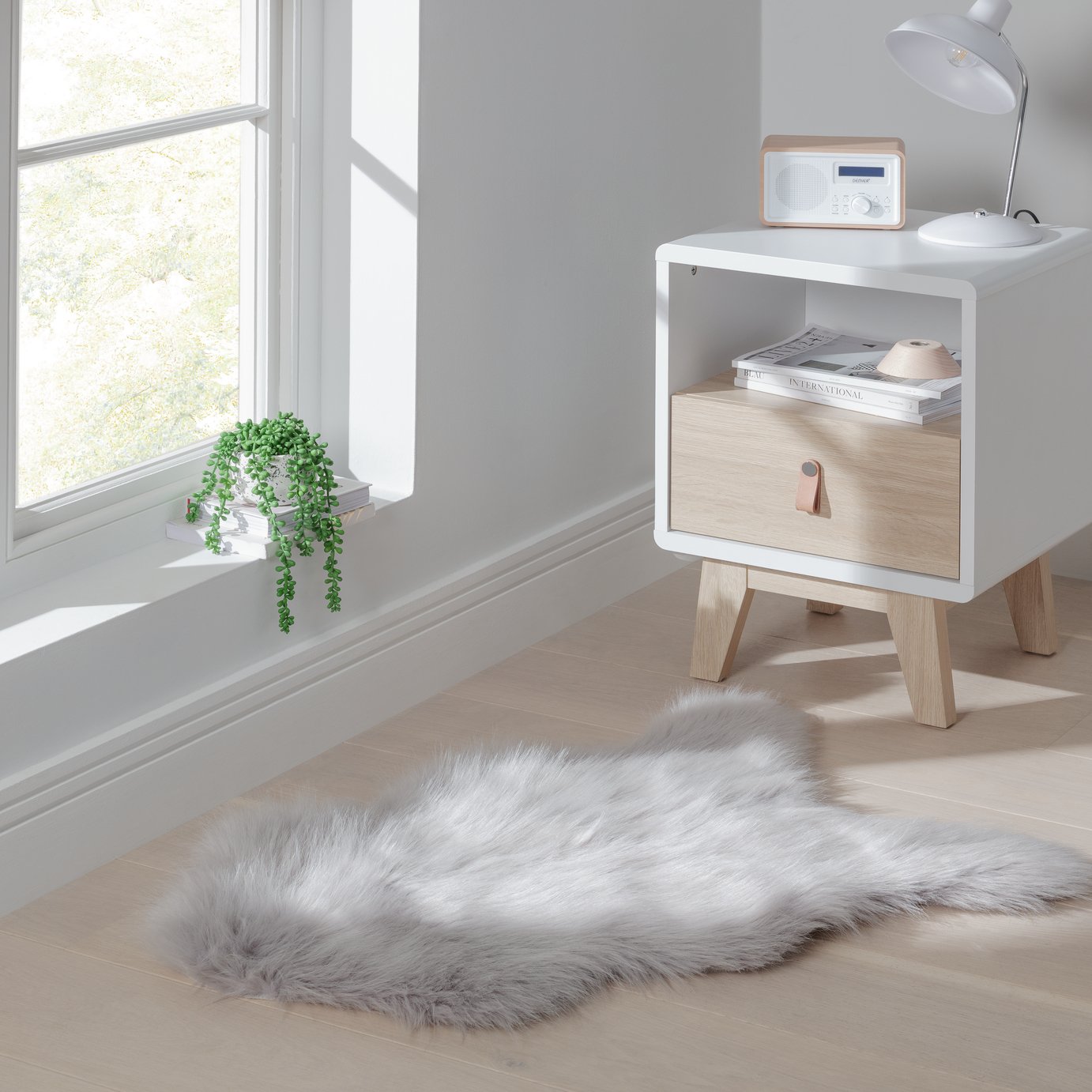 Habitat Sheepskin Faux Fur Dove Grey Shaggy Rug - 60x90cm