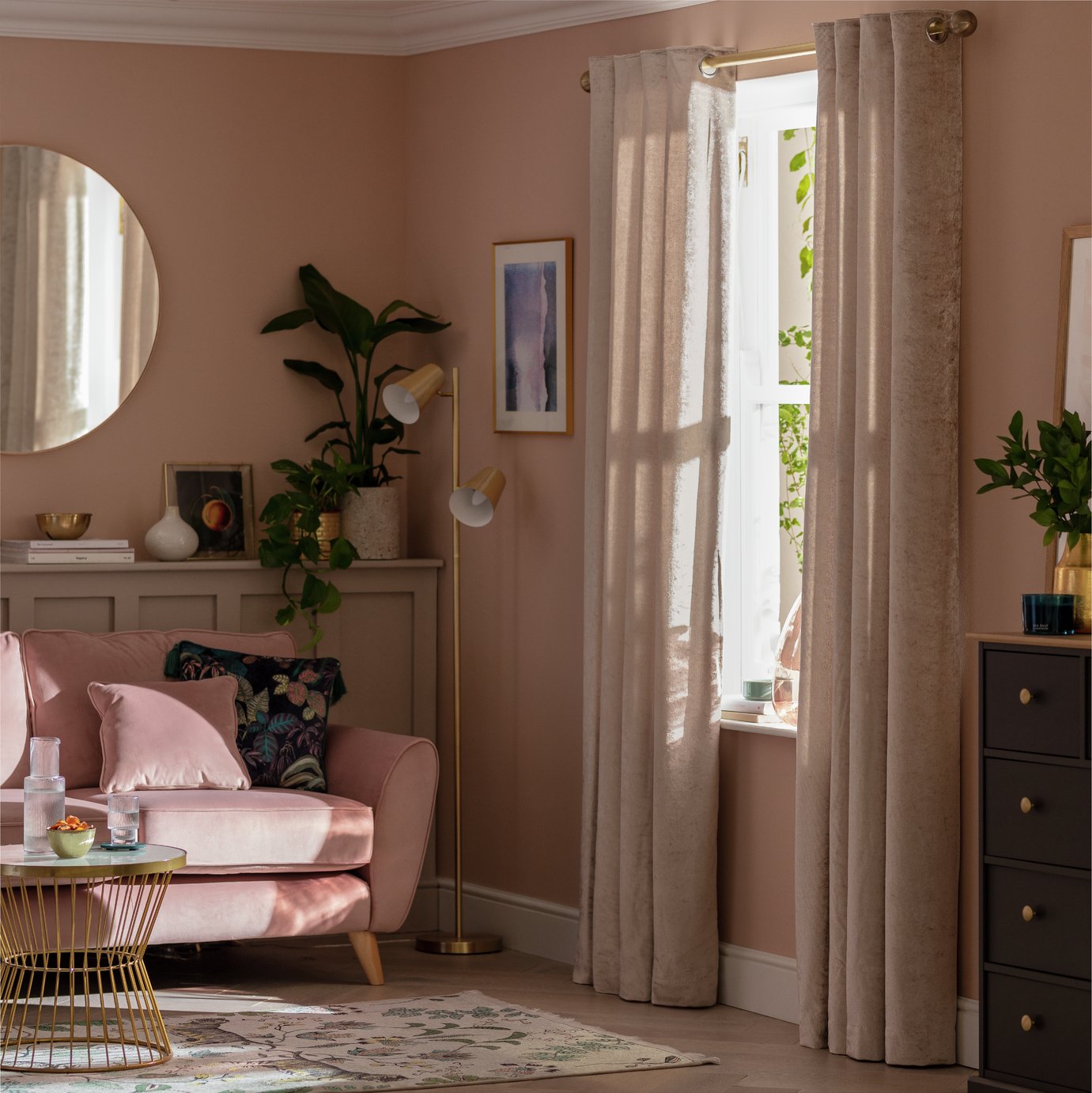 Argos Home Crushed Velvet Lined Eyelet Curtains - Champagne