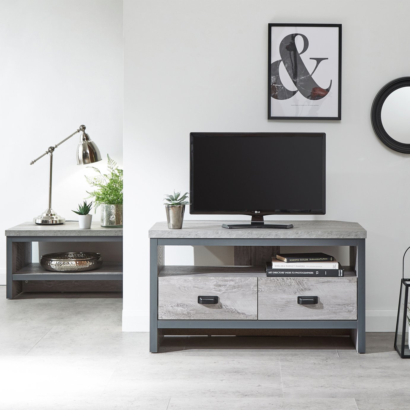 GFW Boston 2 Drawer Corner TV Unit - Grey