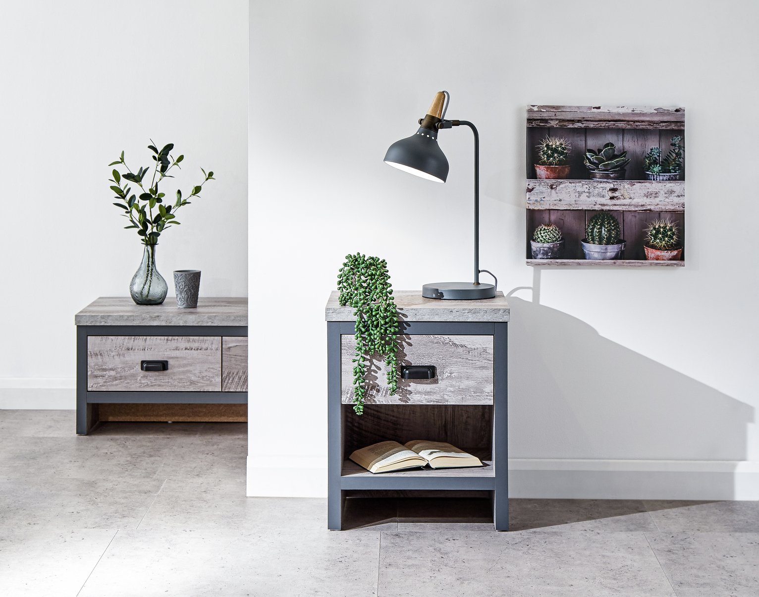 GFW Boston 1 Drawer Side Table - Grey