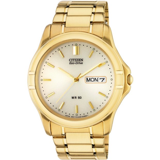 Buy Citizen Eco-Drive Men's Gold Plated Bracelet Watch | Men's watches |  Argos