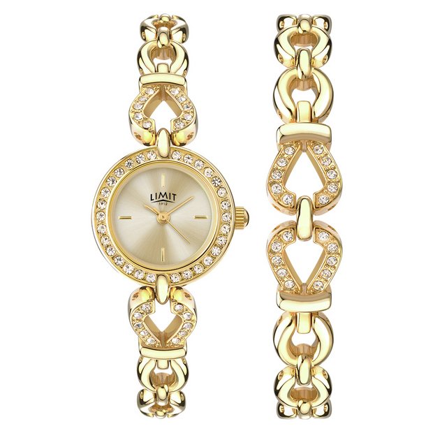 Gold watch best sale and bracelet set