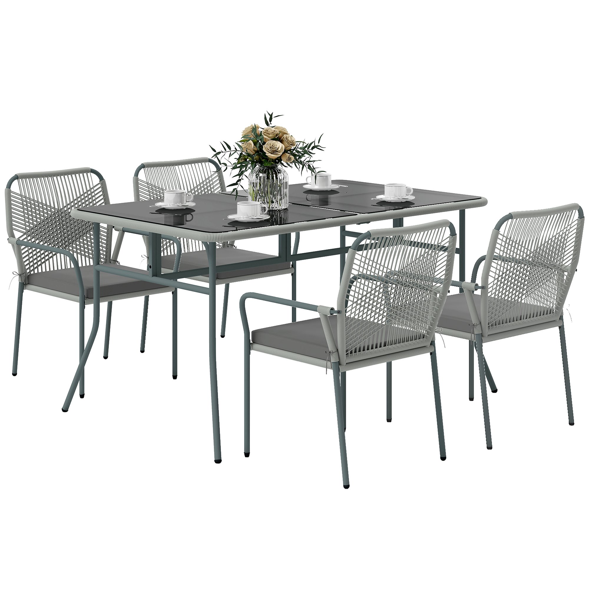 Outsunny 5 Piece Wicker Garden Dining Set - Light Grey