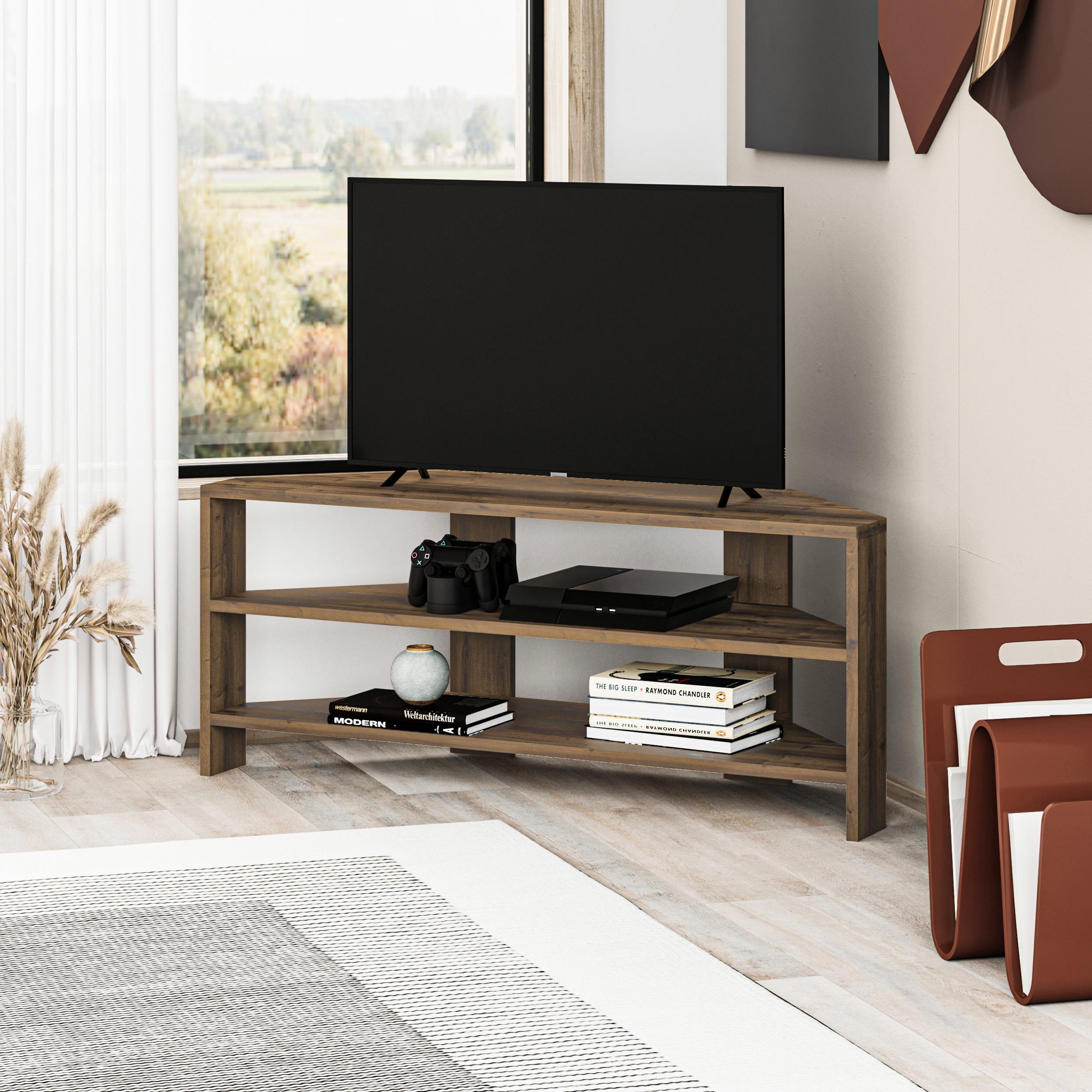 Decortie Thales Corner TV Unit Particleboard Dark Oak Effect - Dark Oak