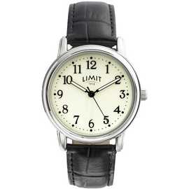 Limit Men's Glow Dial Black Faux Leather Strap Watch
