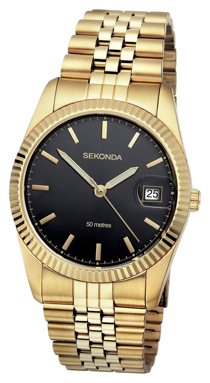 Sekonda Men's Gold Plated Case & Black Dial Bracelet Watch