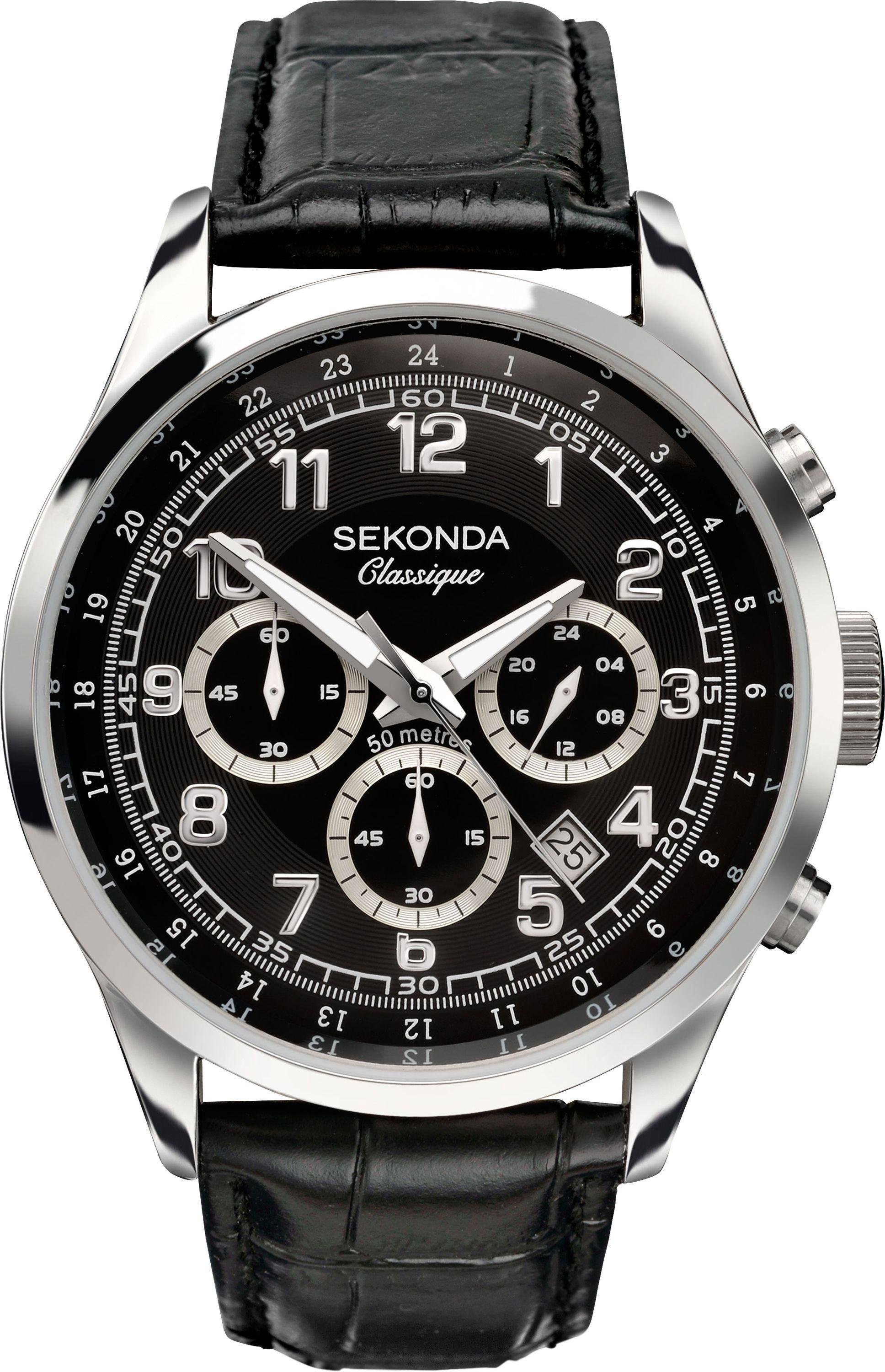 Sekonda Classique Men's Black Leather Strap Watch