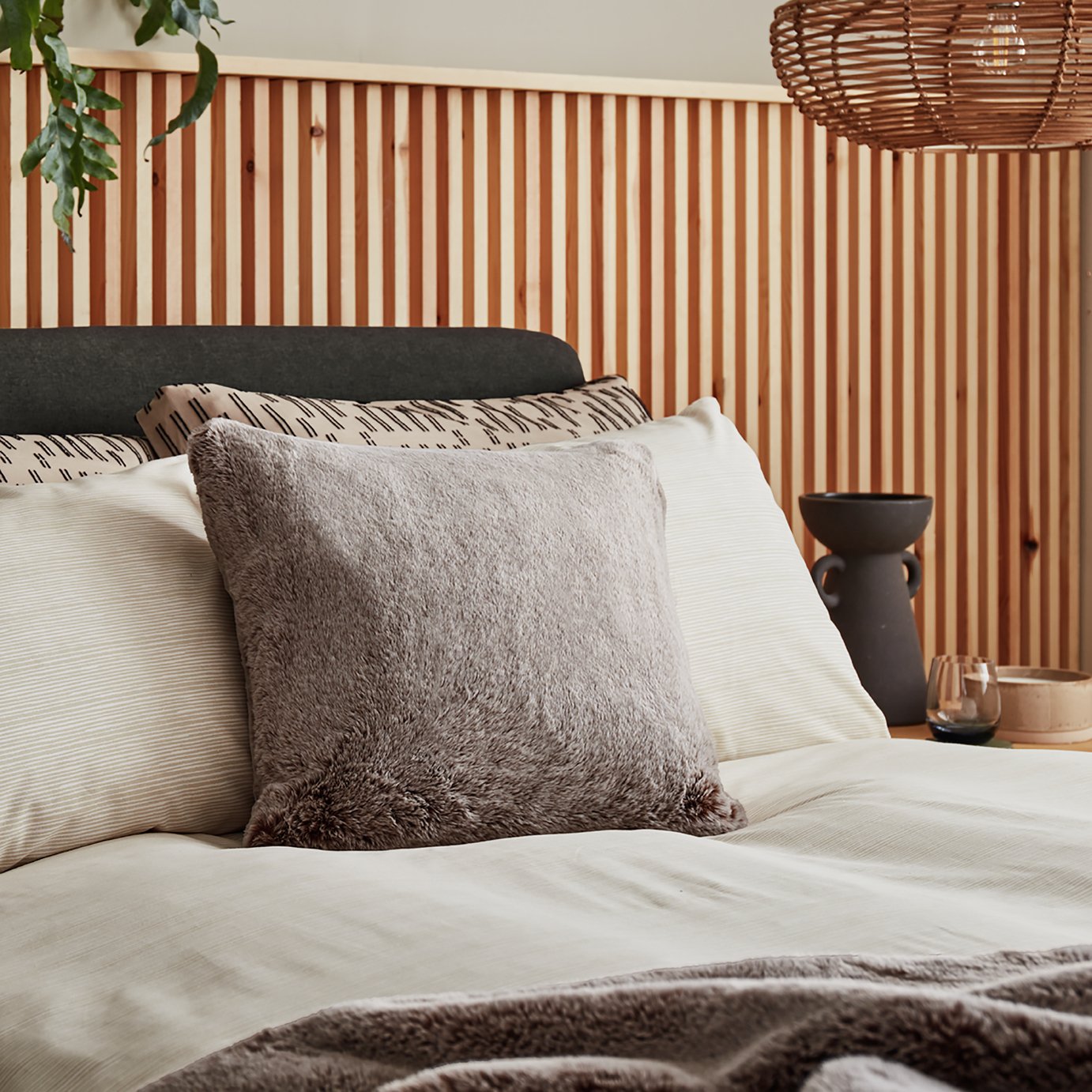 Habitat Fur Tipped Cushion - Brown - 43x43cm