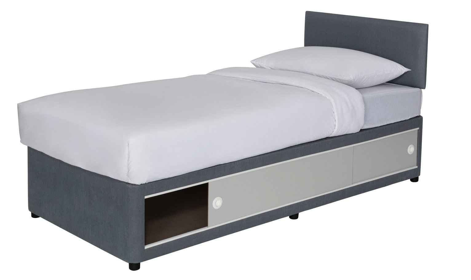 single bed with slide storage