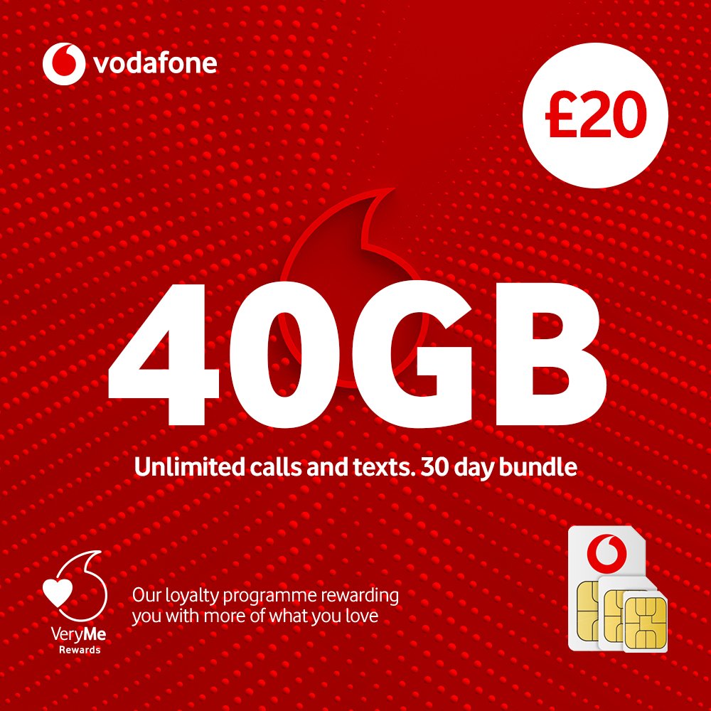 VODAFONE 40GB Pay As You Go SIM Card 