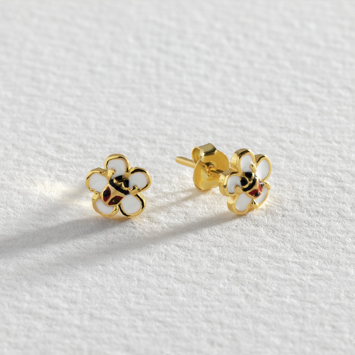 Revere Kid's Gold Plated Silver Enamel Flower Stud Earrings