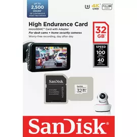 SanDisk High Endurance 100MBs MicroSD Memory Card - 32GB