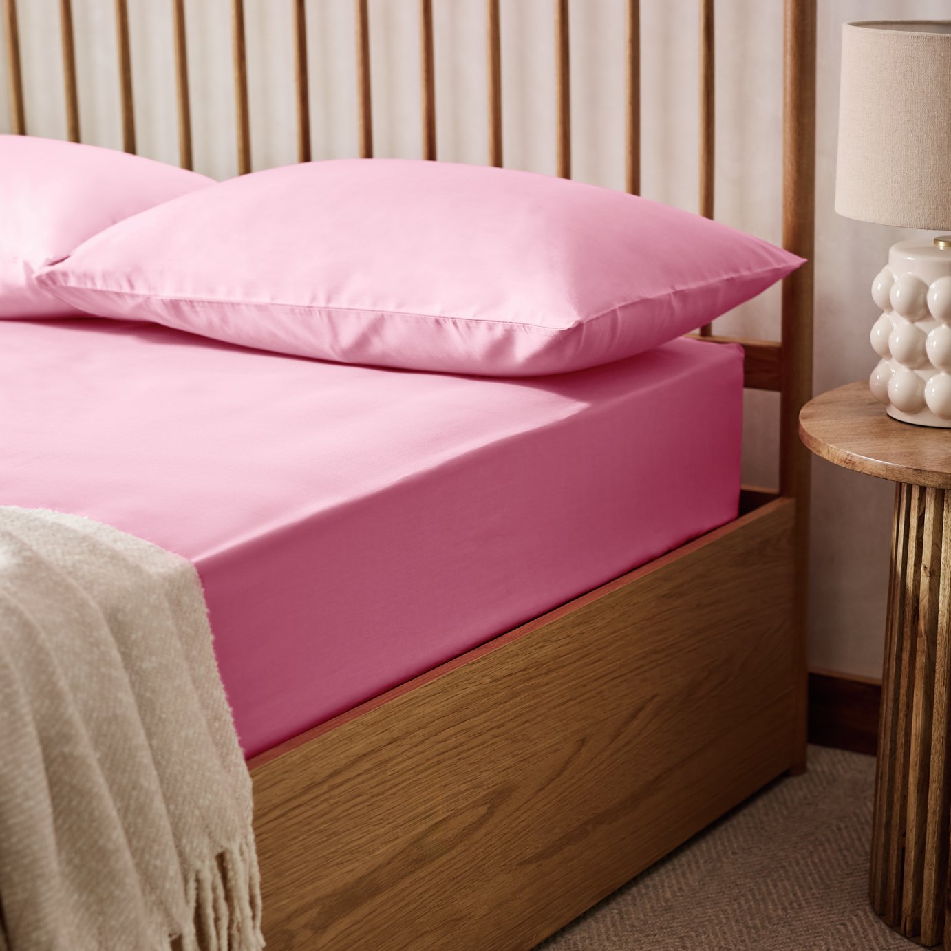 Habitat Polycotton Pink Fitted Sheet - King size