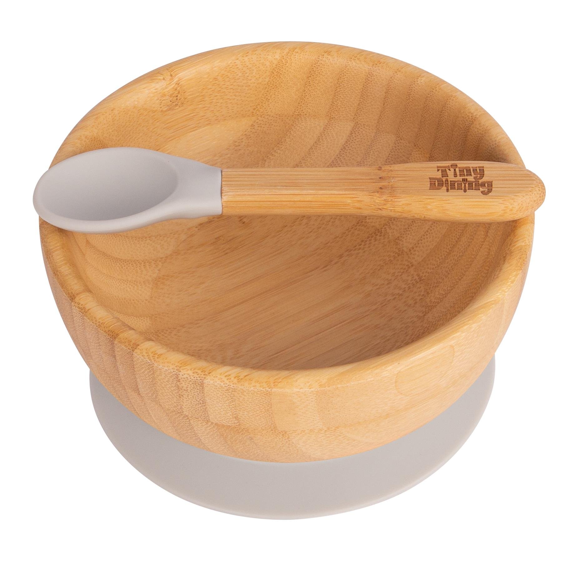 Tiny Dining Children's Bamboo Suction Bowl & Spoon Set - Grey