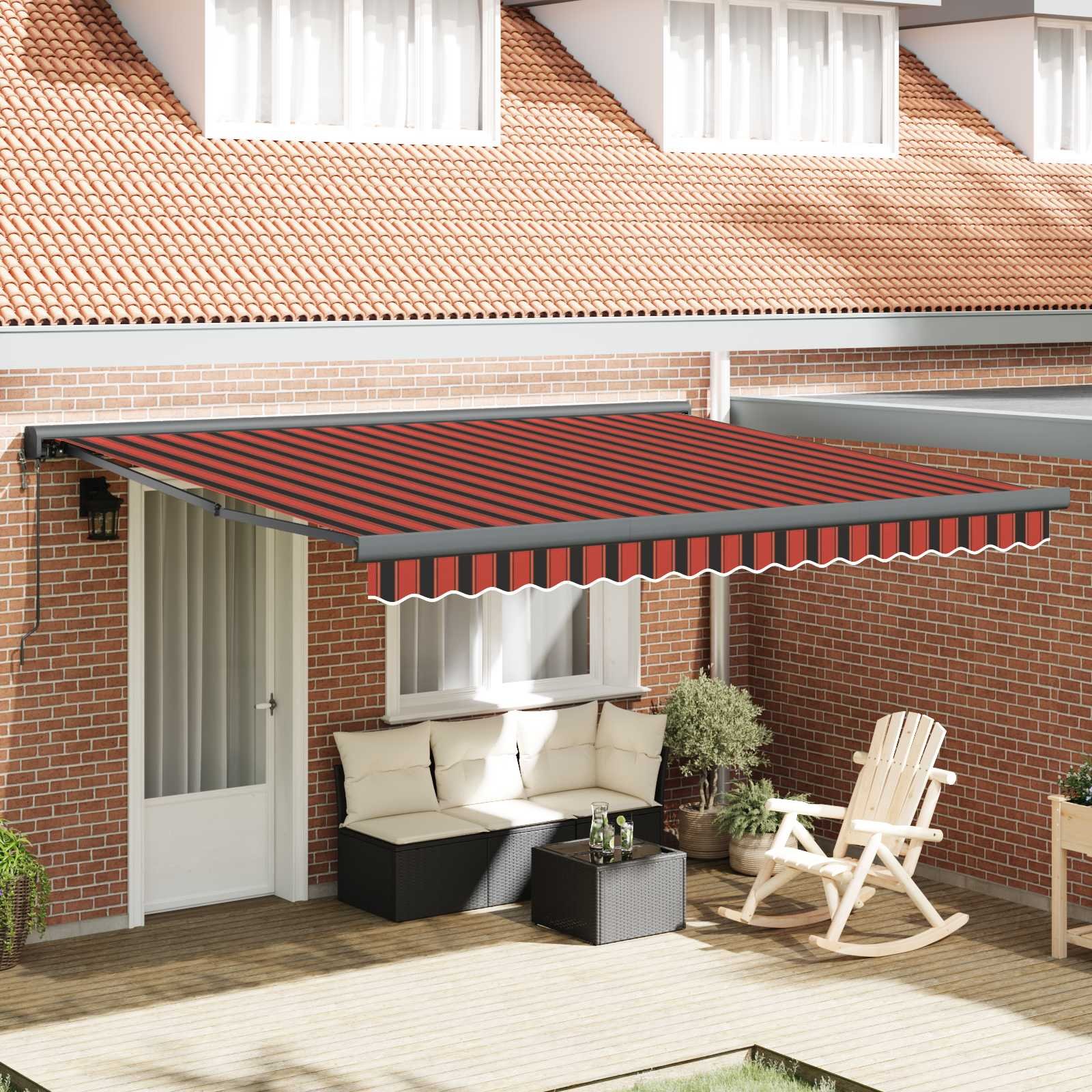 Walplus Polyester Retractable Awning - Red and Black - 350 x 250 cm - Reusable