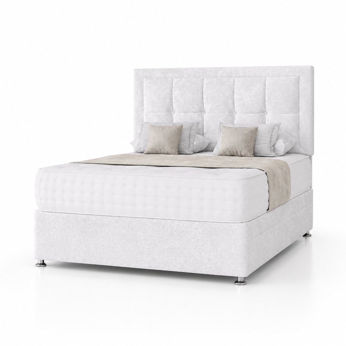 Comfy Deluxe 6ft Super King 2‑Drawer Crushed Velvet Divan Bed Set - Silver
