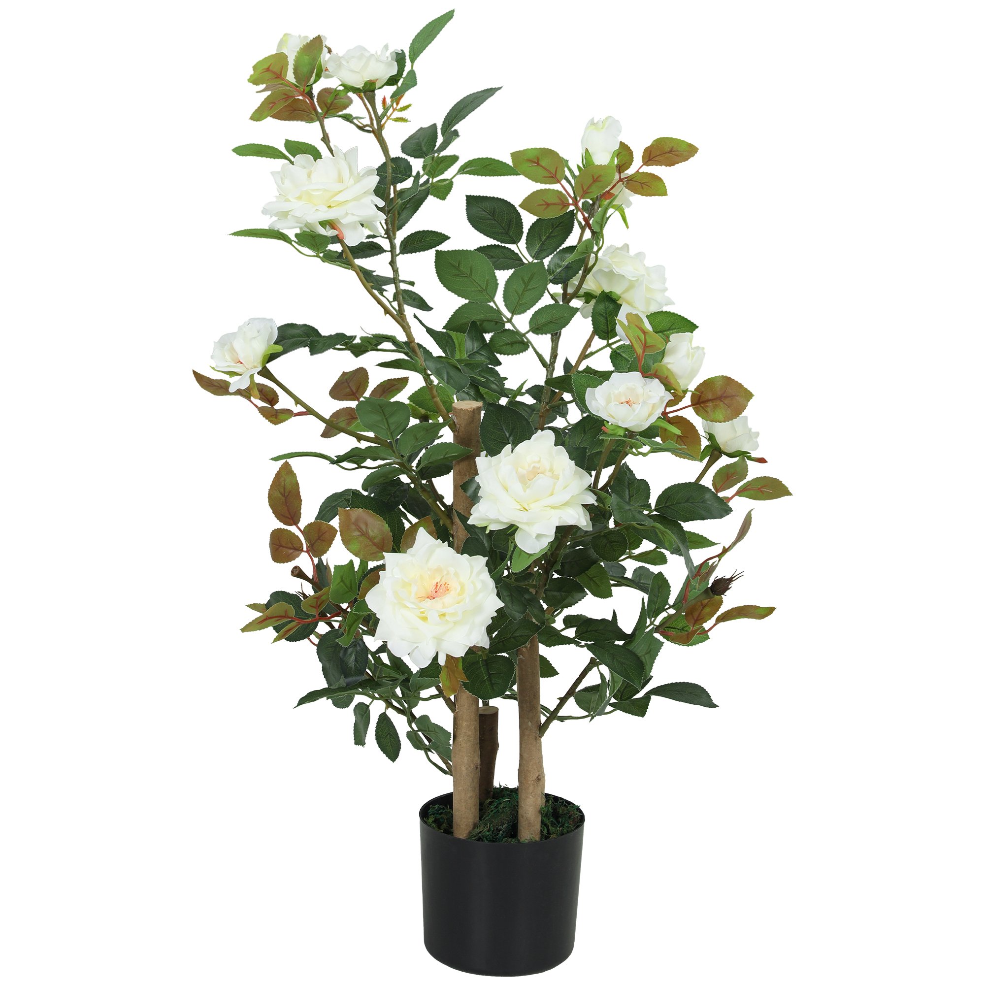 HOMCOM 3FT Artificial Rose Tree with 344 Leaves and 17 Flowers- White