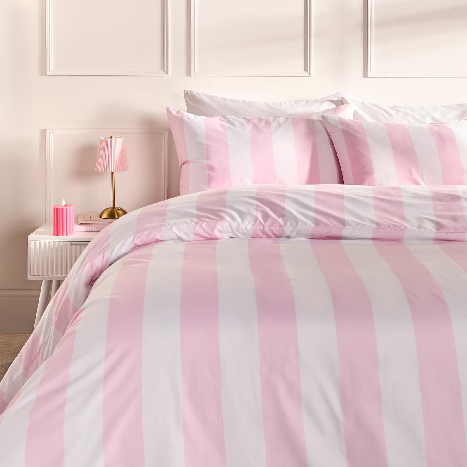OHS Vertical Stripe Microfibre Bedding Duvet Cover Set Pink - King