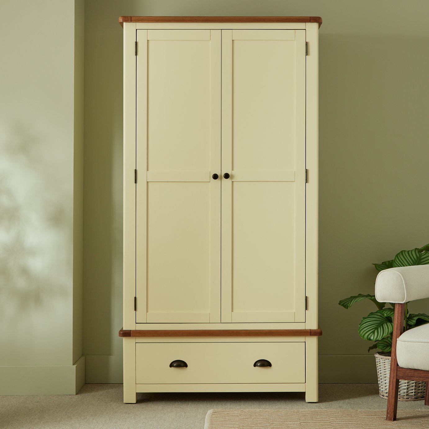 Argos Home Kent 2 Door 1 Drawer Wardrobe - Cream and Oak